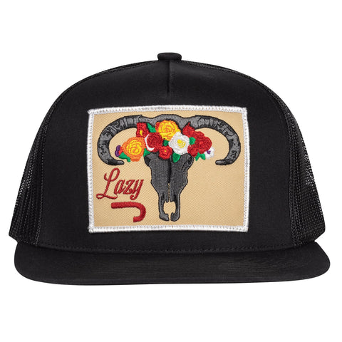 Black Skull & Flowers Trucker