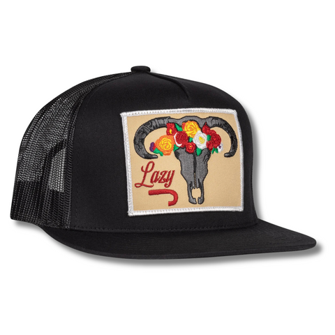 Black Skull & Flowers Trucker