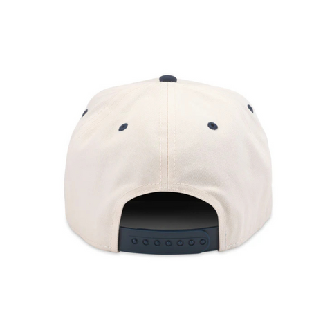 Back view of American Needle Lone Star Wrangler Hat in Ivory and Breaker Blue with adjustable snapback closure and breathable mesh panels