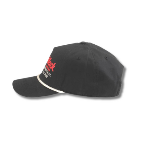 Side view of American Needle Mack Truck Canvas Cappy in Black showing curved brim, low-profile unstructured fit, and tonal stitching