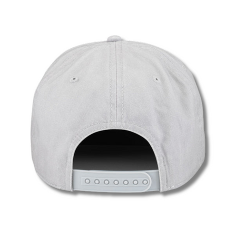 Back view of American Needle Miller Genuine Draft Hat in Light Grey with adjustable strap and metal buckle for a secure fit