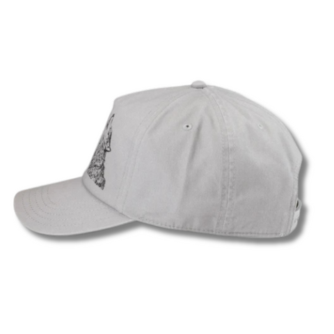 Side view of Miller Genuine Draft Hat in Light Grey showing curved brim, soft twill fabric, and clean stitching