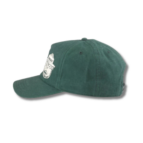 Side view of American Needle Smokey Bear Walker Hat in Bottle showing curved brim, relaxed fit, and vintage-inspired stitching