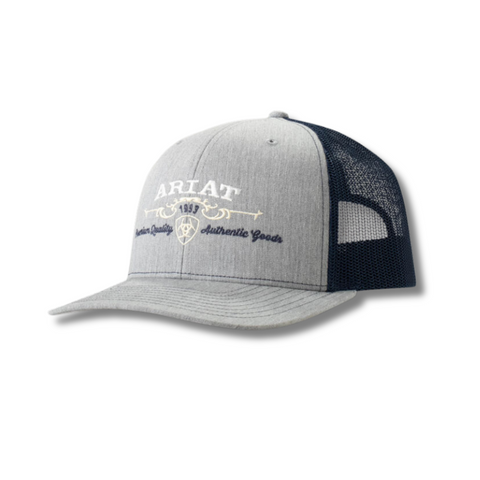 Front view of Ariat Authentic Good Cap in blue featuring embroidered “Authentic Good” patch on structured crown