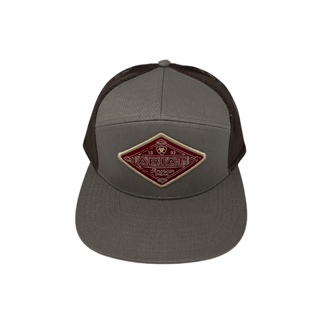 Front view of Ariat Diamond Patch Snapback in grey featuring a diamond-shaped Ariat logo patch on a structured crown - Topit