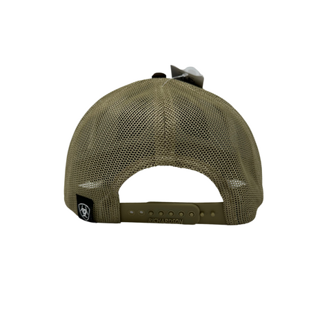 Back of Ariat Shield Cap in brown with adjustable snapback closure and mesh panel design