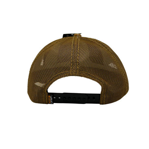 Back of Ariat Skull Patch Cap in tan with adjustable snapback closure and breathable mesh design