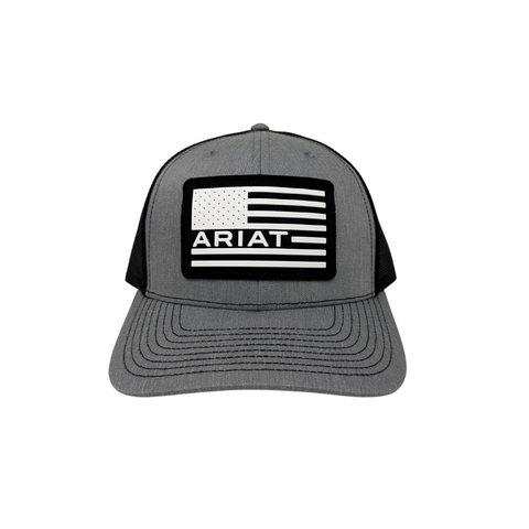 Front view of Ariat Snapback USA Flag Logo in grey featuring an embroidered USA flag Ariat logo on a structured front panel - Topit