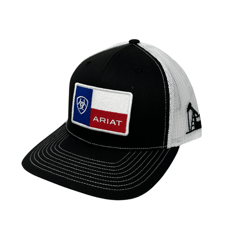Side view of Ariat Texas Flag Cap showing curved brim and mesh back panel for breathability
