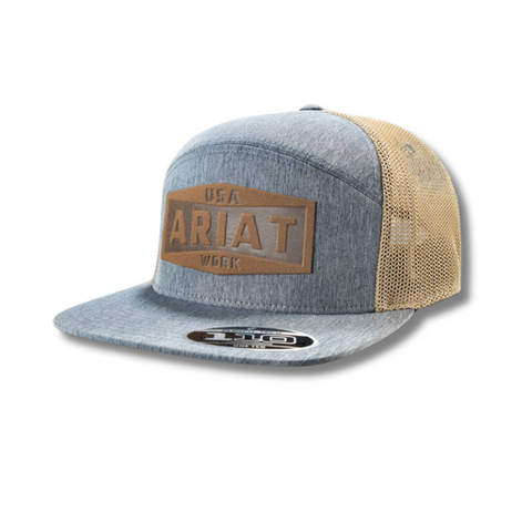 Front view of Ariat Work snapback cap with leather badge patch and structured crown – Rooster