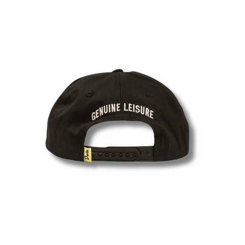 Back of the Duvin Tropical Oasis Hat in black with adjustable strap closure