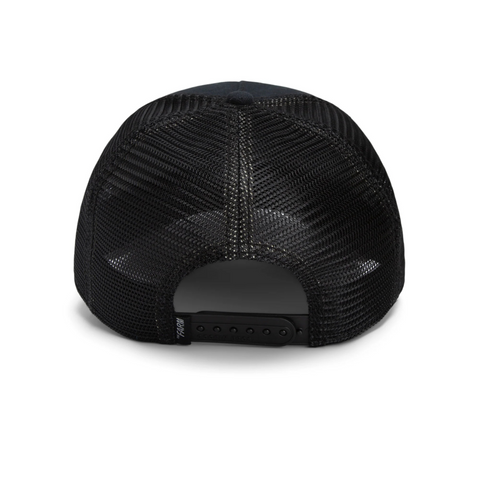 Back view of the Goorin Bros Catch You Later trucker cap in black, highlighting the snapback closure and airy mesh design for comfort.