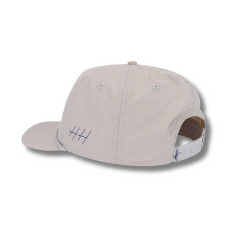 Back view of Huega House Tidal Nylon Hat in Grey with adjustable nylon webbing strap and buckle closure for a secure fit