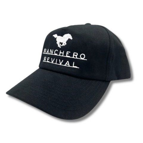 Side view of the black Ranchero Revival Gallop Hat showing curved brim and mesh back panel