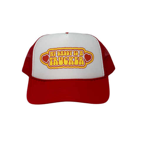 Front view of the Rodeo Hippie "My Daddy’s a Trucker" hat featuring a playful statement patch on a structured front crown.