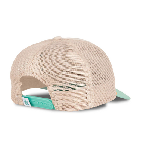 Back view of Coastal Cowgirl Hat in cream and teal with rear hatband detail – Topit