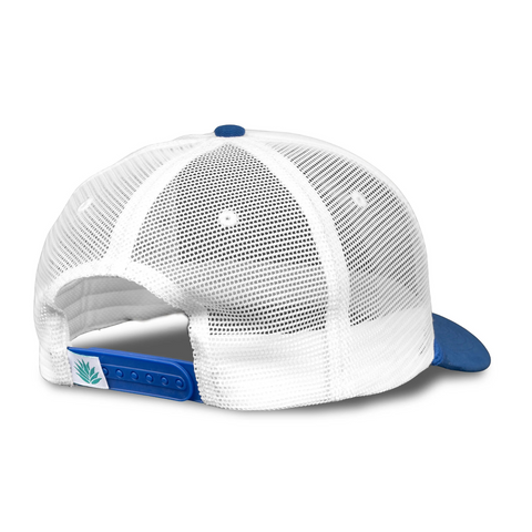 Back view of Sendero Easy Does It Hat in White and Red with adjustable red snapback closure and mesh back for ventilation