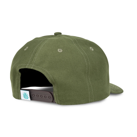Back of Sendero Elk Hat in green with adjustable snapback closure and breathable mesh panel in coordinating color