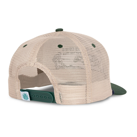 Back view of Sendero Skinny Cows Hat in Cream and Green with adjustable snapback closure and mesh back for airflow