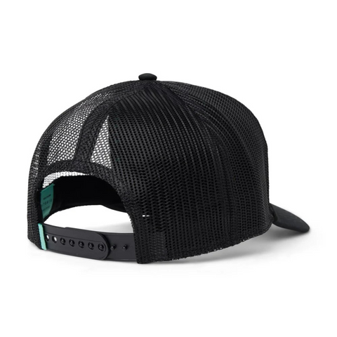 Back view of Vissla West Winds Eco Trucker Hat in Phantom with an adjustable snapback closure and eco-friendly mesh backing