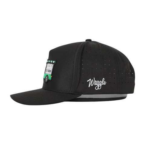 Side view of Waggle Bev Cart Hat showing mid-profile fit, curved visor, and breathable mesh side panels