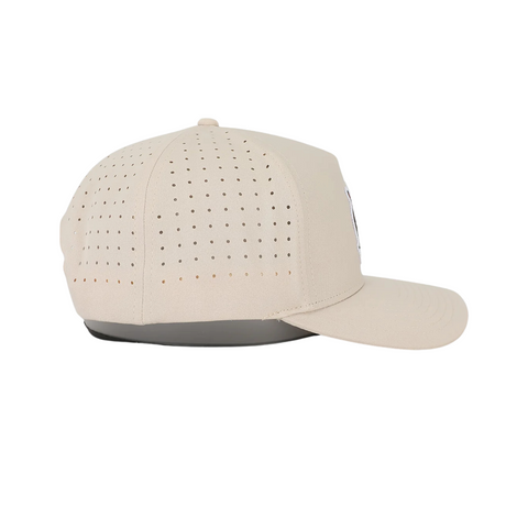Side view of Waggle Snapper Hat showing breathable mesh side panels, mid-profile fit, and athletic performance styling