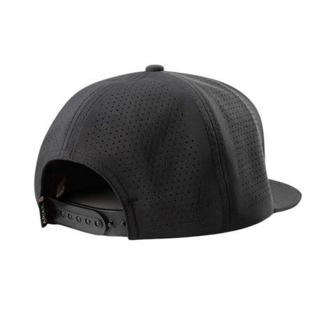 Back view of Work Roughneck snapback cap in black with reflective patch and structured fit – Rooster