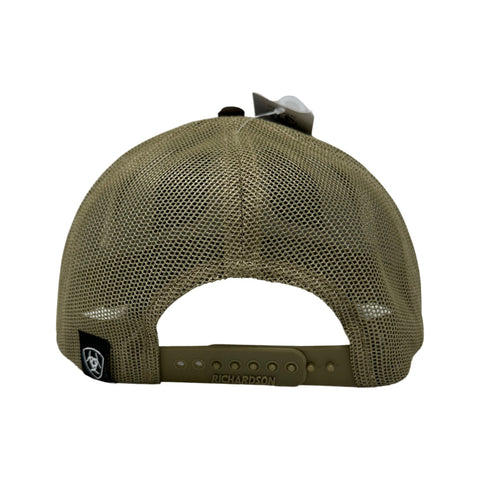Back of Ariat Shield Cap in brown with adjustable snapback closure and mesh panel design