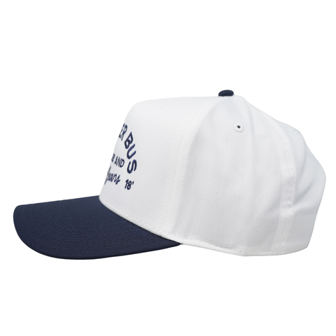 Cold Beer and Blue Jeans Rooster Bus Hat - White/Navy - TopIt