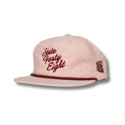 Snapback Hat Summer Script Pale Peach & Maroon