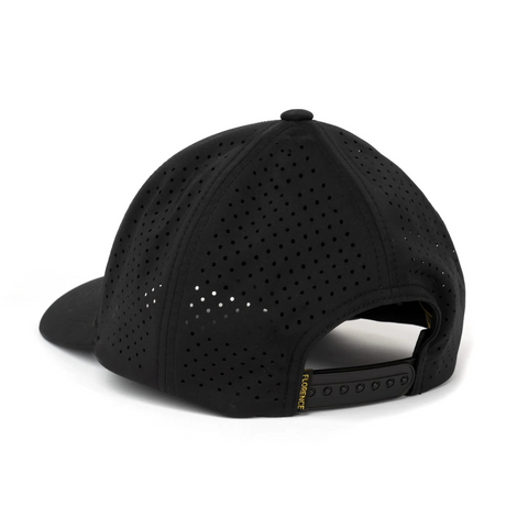 Back view of black Florence Airtex Trucker Hat showing adjustable snapback – Rooster