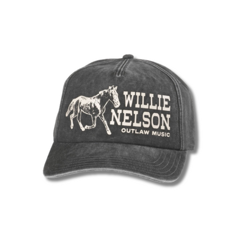 Front view of American Needle Willie Nelson Walker Hat in Black featuring a vintage-style Willie Nelson patch on a relaxed unstructured crown