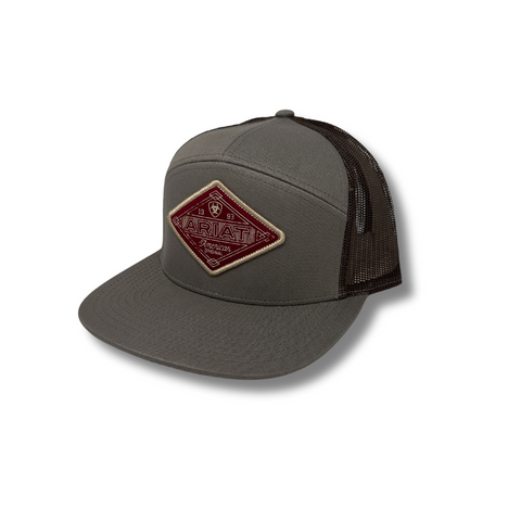 Side view of Ariat Diamond Patch Snapback in grey showing curved brim and mesh back panel - Topit