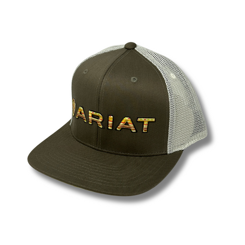Side view of Ariat Logo Cap in dark green showing curved brim and mesh back for ventilation - Topit