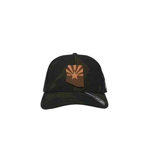 Arizona 48 State Tan Curved Trucker – Color: Midnight Camo