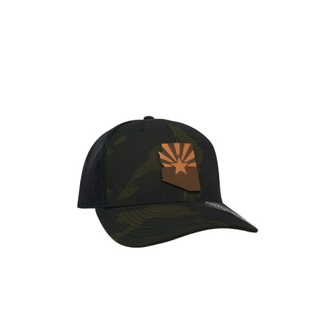 Arizona 48 State Tan Curved Trucker – Color: Midnight Camo