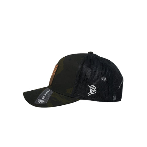Arizona 48 State Tan Curved Trucker – Color: Midnight Camo