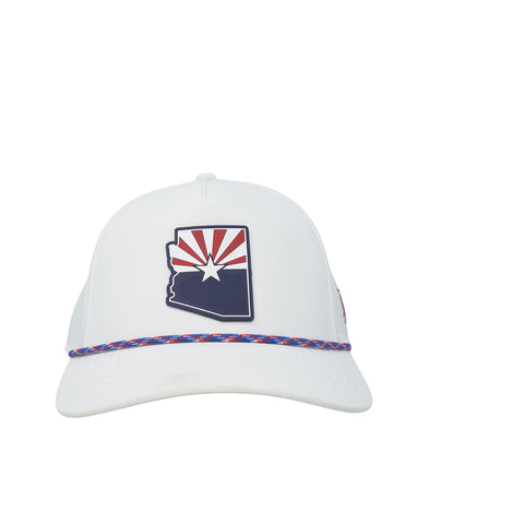 Arizona Patriot Series Curved 5 Panel Rope – Color: White with RWB Rope