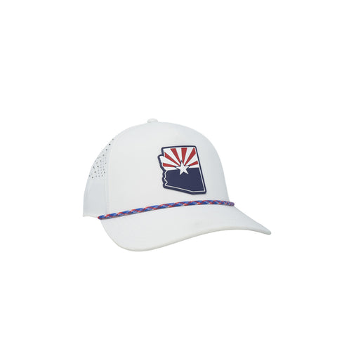 Arizona Patriot Series Curved 5 Panel Rope – Color: White with RWB Rope