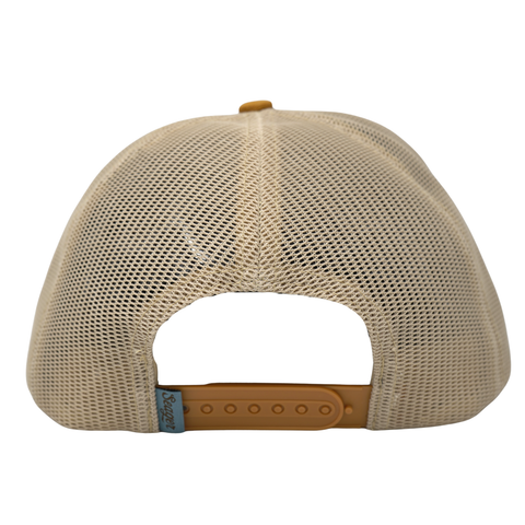 Branded Trucker Snapback – Color: Blue/ Tan