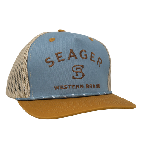 Branded Trucker Snapback – Color: Blue/ Tan