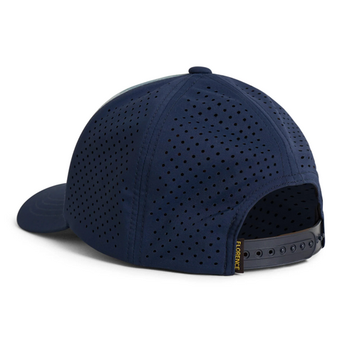 Back view of Florence Airtex Trucker Hat in light sea blue camo with snapback closure – Rooster