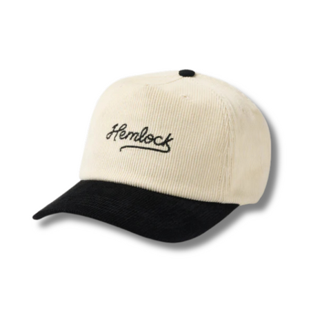 Side view of Hemlock Wesley Baseball Hat in black showing soft cotton fabric, relaxed fit, and classic silhouette