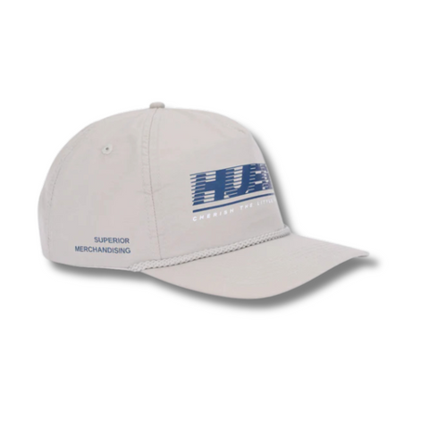 Side view of Huega House Tidal Nylon Hat in Grey showing lightweight performance fabric, flat bill, and relaxed fit