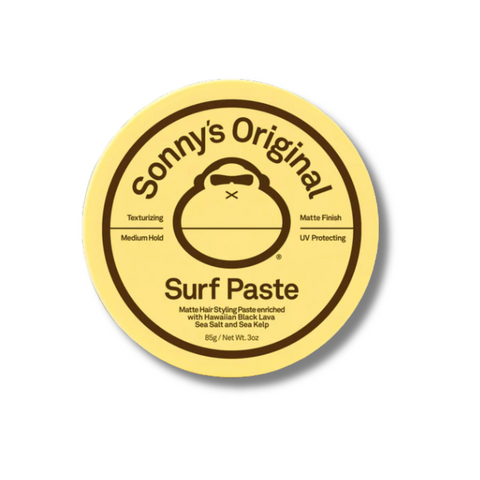Front view of Sun Bum Texturizing Surf Paste jar featuring natural woodgrain-look packaging and logo