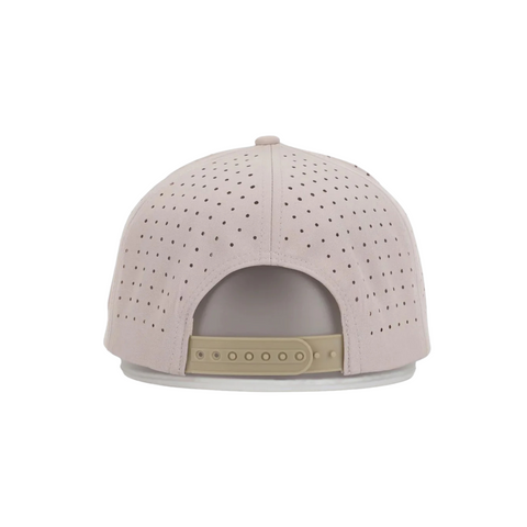 Back view of Waggle Bird Dog Hat with an adjustable snapback closure and perforated back panels for ventilation