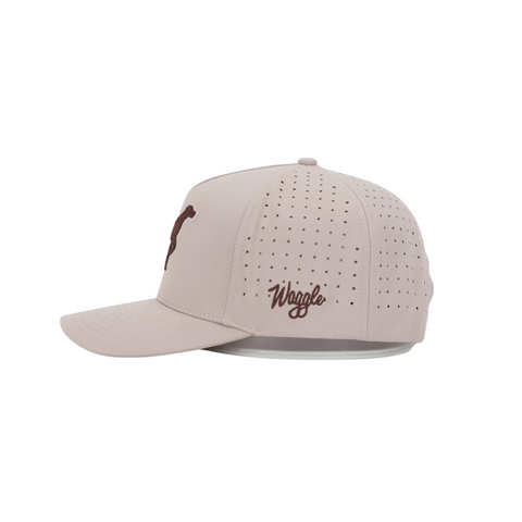 Side view of Waggle Bird Dog Hat showing a mid-profile fit, curved brim, and breathable perforated mesh side panels