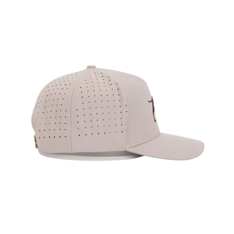 Side view of Waggle Bird Dog Hat showing a mid-profile fit, curved brim, and breathable perforated mesh side panels