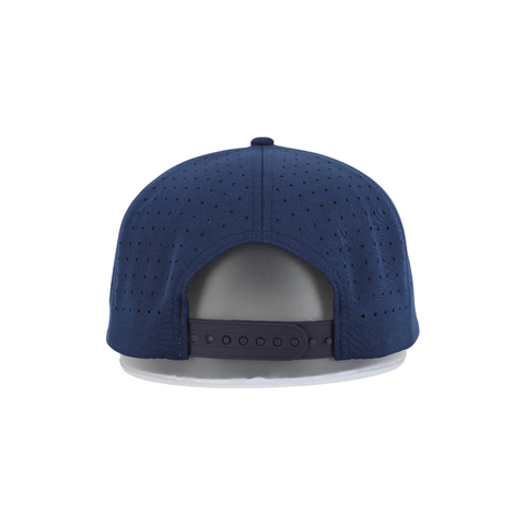 Back view of Waggle Feelin' Cocky Hat in Navy with adjustable snapback closure and ventilated mesh back for comfort