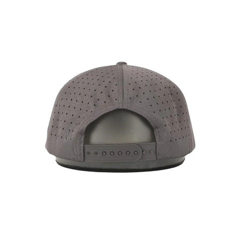 Back view of Waggle Sasquatch Hat in Grey with adjustable snapback closure and perforated back panels